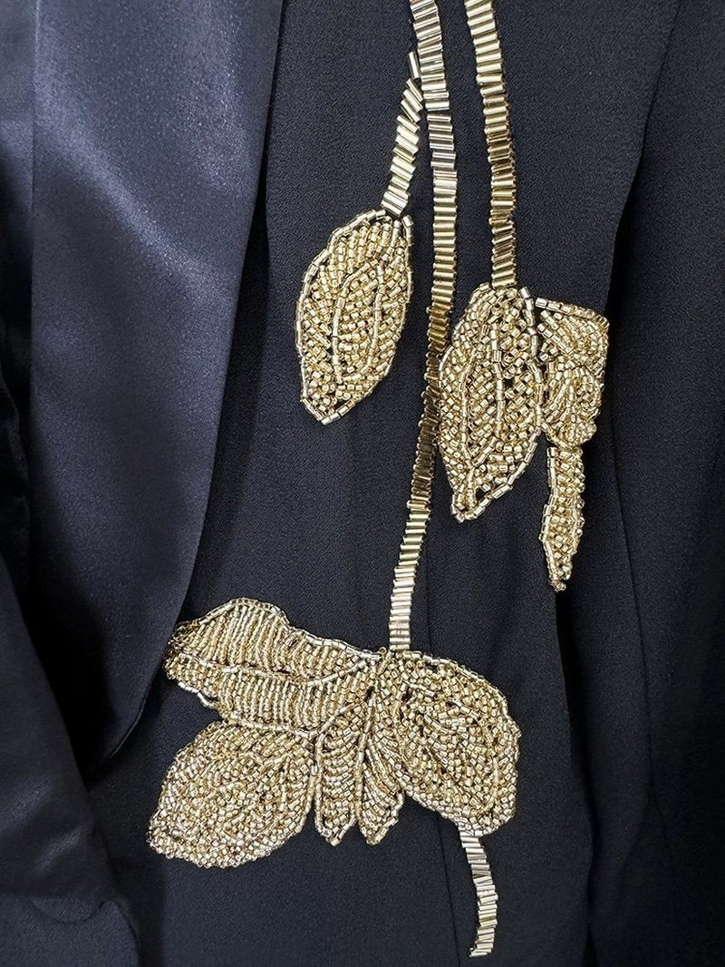 Black Tuxedo Suit with Gold Embellishment H6369