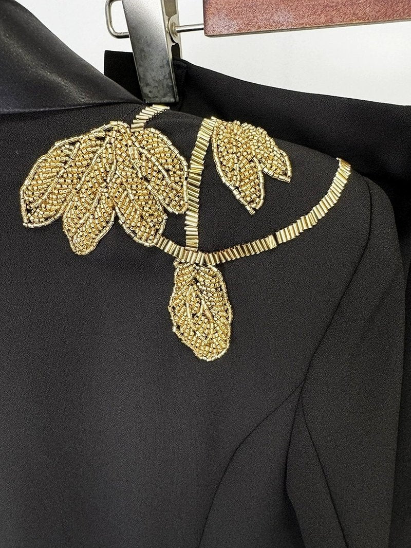 Black Tuxedo Suit with Gold Embellishment H6369