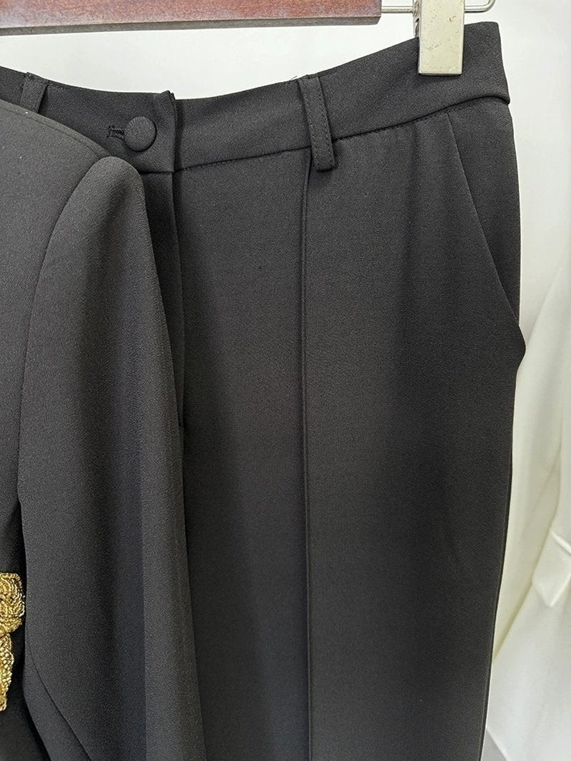 Black Tuxedo Suit with Gold Embellishment H6369