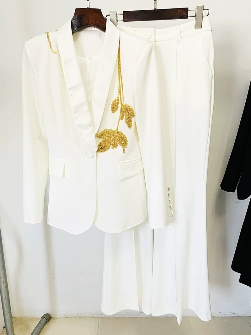 Black Tuxedo Suit with Gold Embellishment H6369