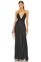 Black V-Neck Floral Embellished Maxi Dress H6060