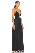 Black V-Neck Floral Embellished Maxi Dress H6060