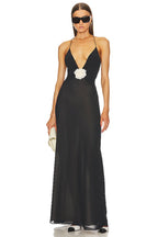 Black V-Neck Floral Embellished Maxi Dress H6060