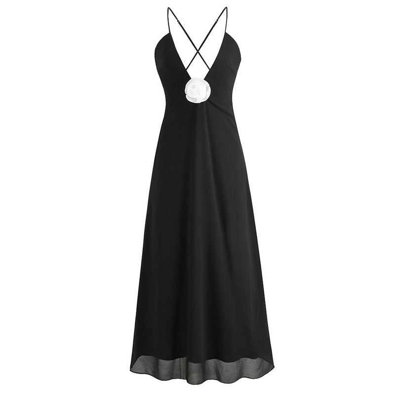 Black V-Neck Floral Embellished Maxi Dress H6060