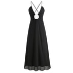 Black V-Neck Floral Embellished Maxi Dress H6060