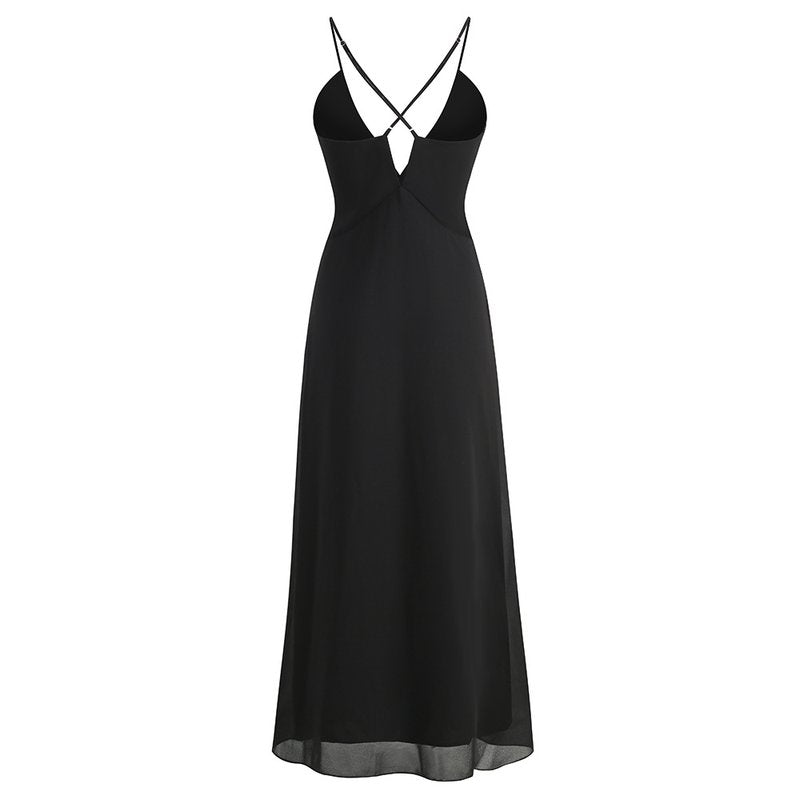 Black V-Neck Floral Embellished Maxi Dress H6060