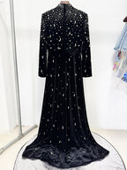 Black Velvet Beaded Long Sleeve Gown H6727