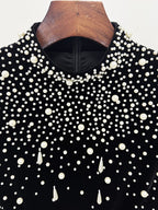 Black Velvet Beaded Long Sleeve Gown H6727