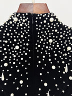 Black Velvet Beaded Long Sleeve Gown H6727