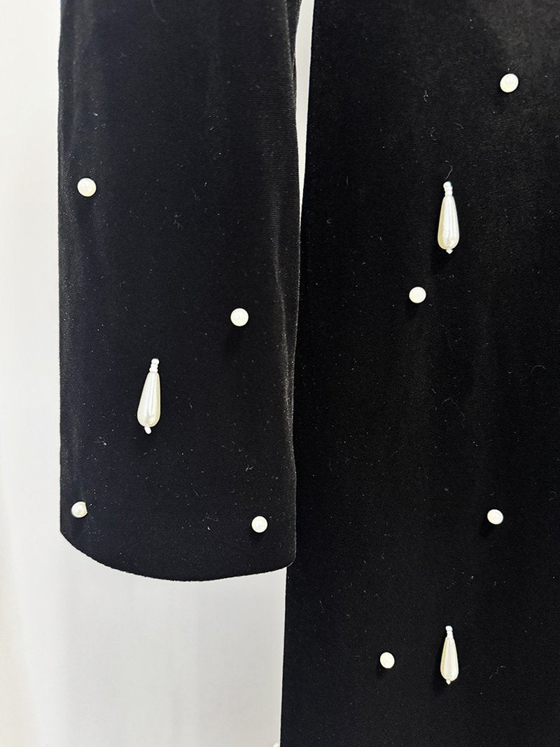 Black Velvet Beaded Long Sleeve Gown H6727