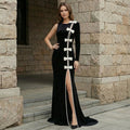 Black Velvet Bow Front Maxi Dress H7064
