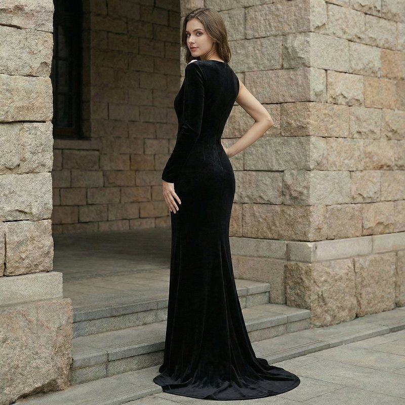 Black Velvet Bow Front Maxi Dress H7064