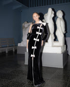 Black Velvet Bow Front Maxi Dress H7064