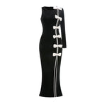 Black Velvet Bow Front Maxi Dress H7064