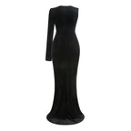 Black Velvet Bow Front Maxi Dress H7064