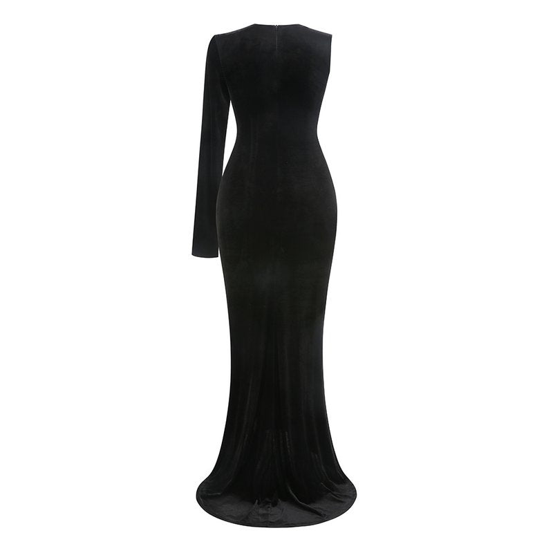 Black Velvet Bow Front Maxi Dress H7064