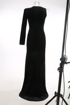 Black Velvet Bow Front Maxi Dress H7064