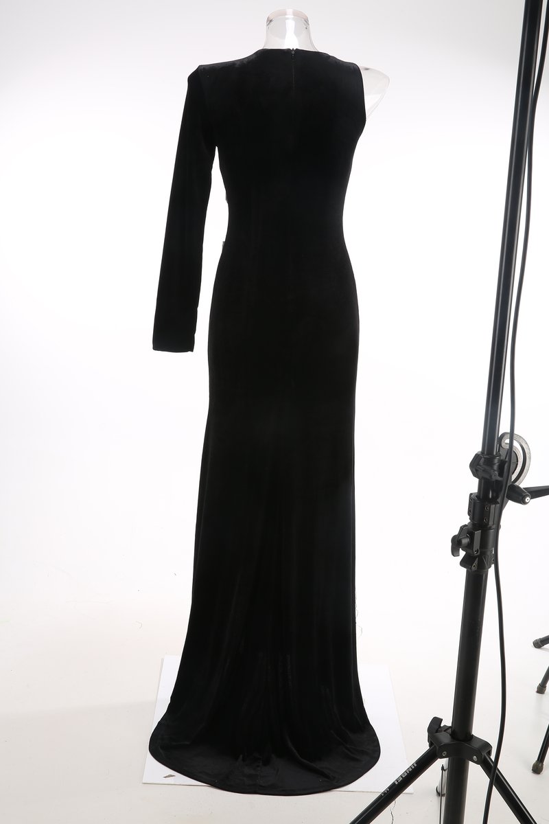 Black Velvet Bow Front Maxi Dress H7064