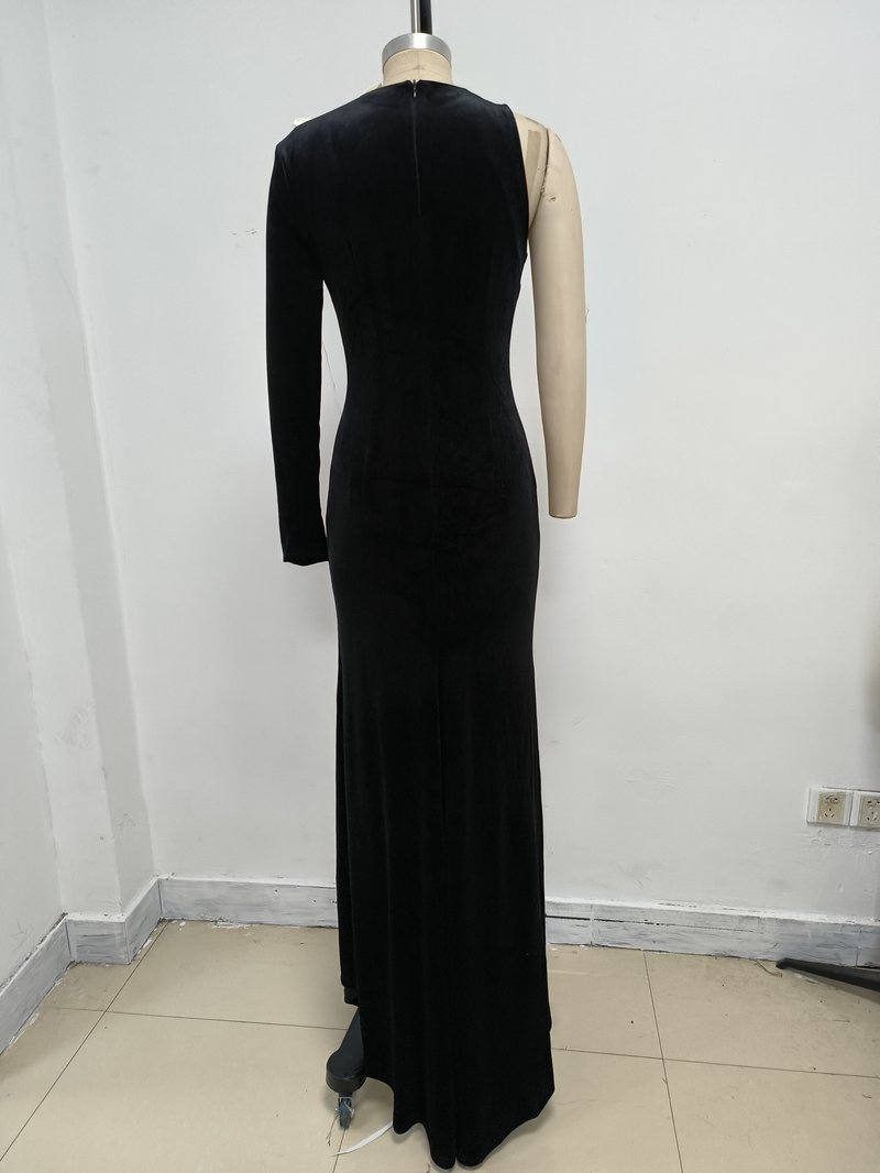 Black Velvet Bow Front Maxi Dress H7064