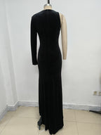 Black Velvet Bow Front Maxi Dress H7064