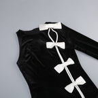 Black Velvet Bow Front Maxi Dress H7064