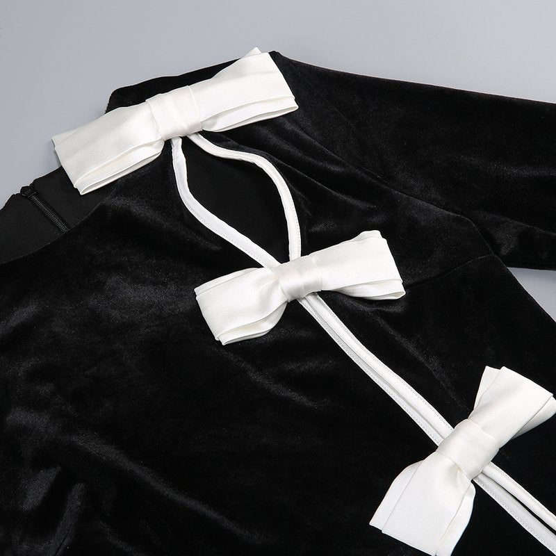 Black Velvet Bow Front Maxi Dress H7064
