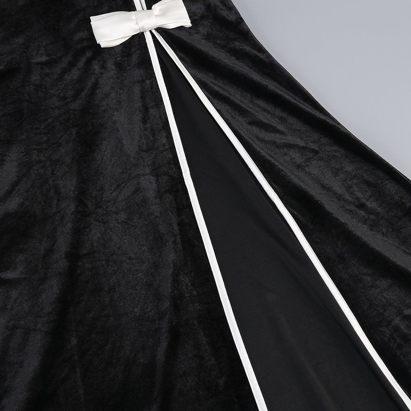 Black Velvet Bow Front Maxi Dress H7064