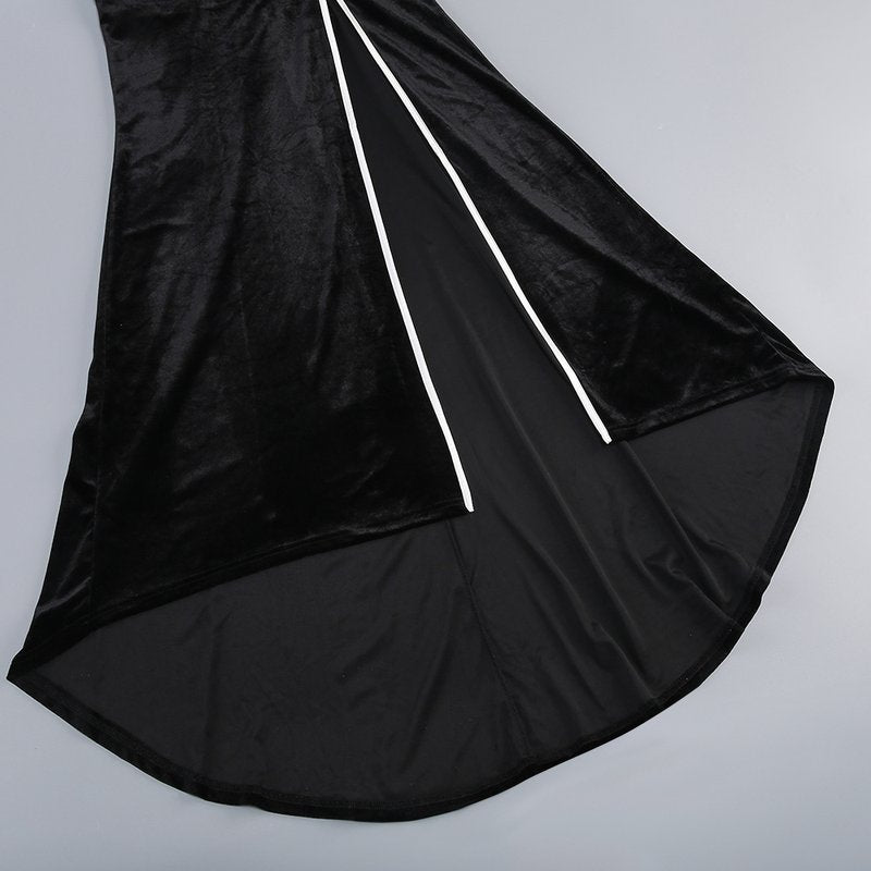 Black Velvet Bow Front Maxi Dress H7064