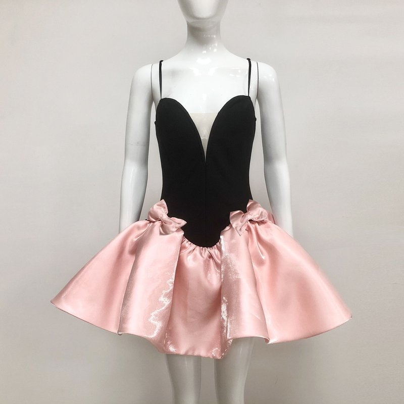 Black Velvet Corset Pink Tulle Skirt Dress H6797
