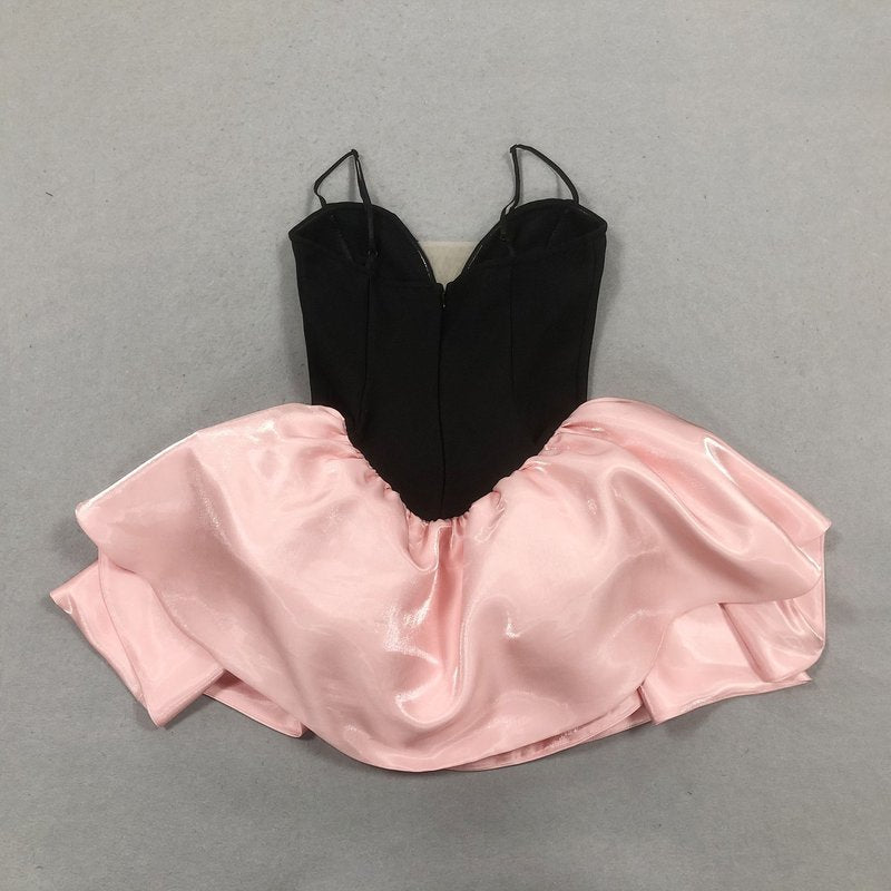 Black Velvet Corset Pink Tulle Skirt Dress H6797