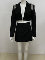 Black Velvet Crop Top & Mini Skirt Set H6029
