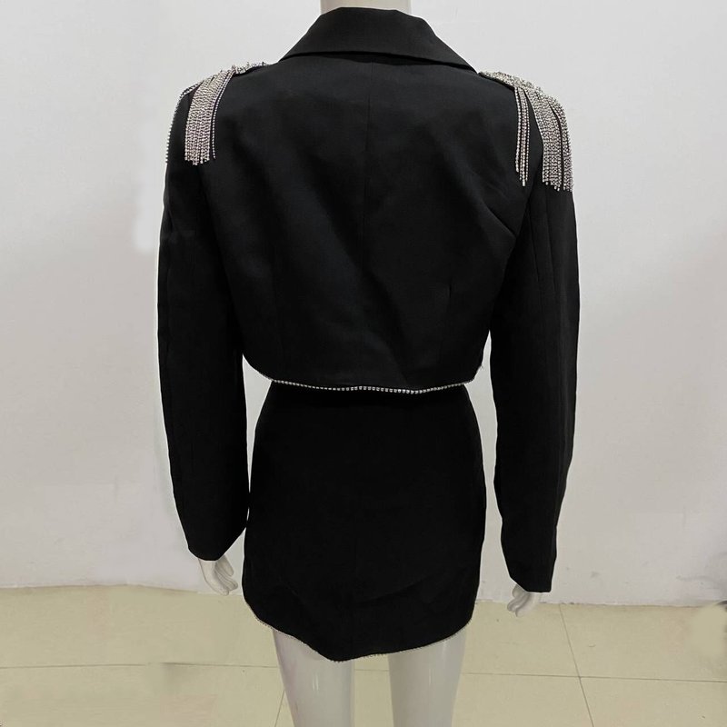 Black Velvet Crop Top & Mini Skirt Set H6029