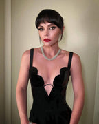 Black Velvet Deep V-Neck Mini Dress H6391