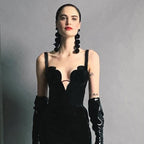Black Velvet Deep V-Neck Mini Dress H6391