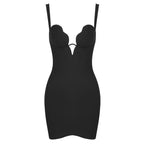 Black Velvet Deep V-Neck Mini Dress H6391
