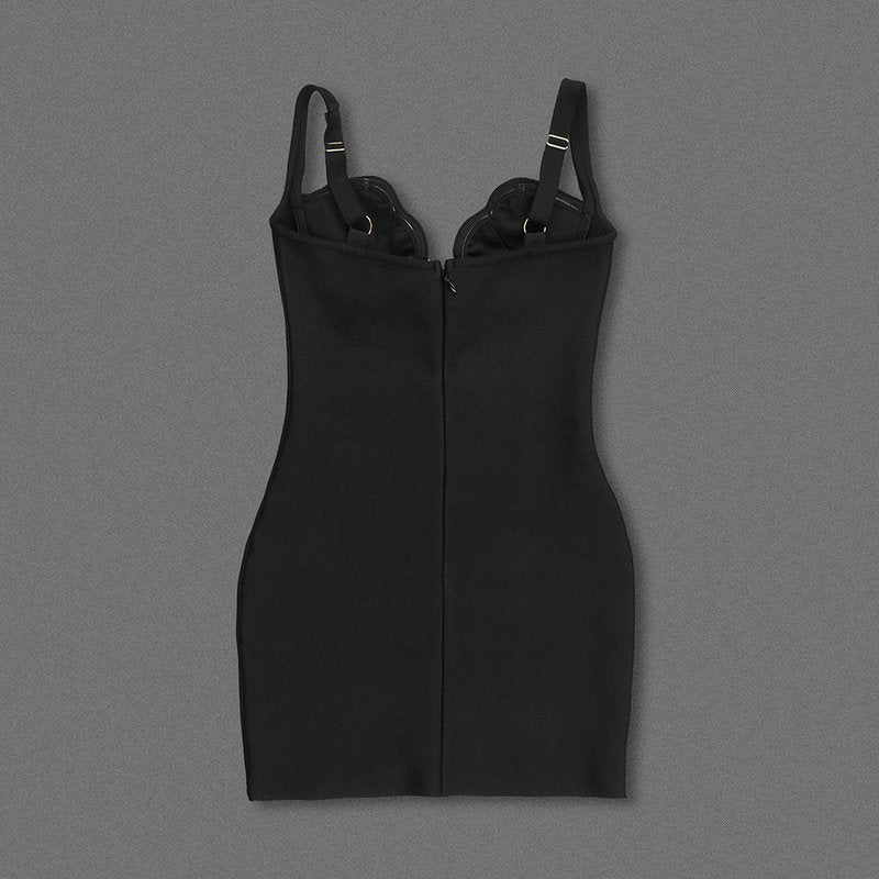 Black Velvet Deep V-Neck Mini Dress H6391