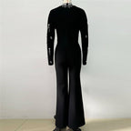 Black Velvet Embellished Jumpsuit H6532