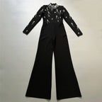 Black Velvet Embellished Jumpsuit H6532