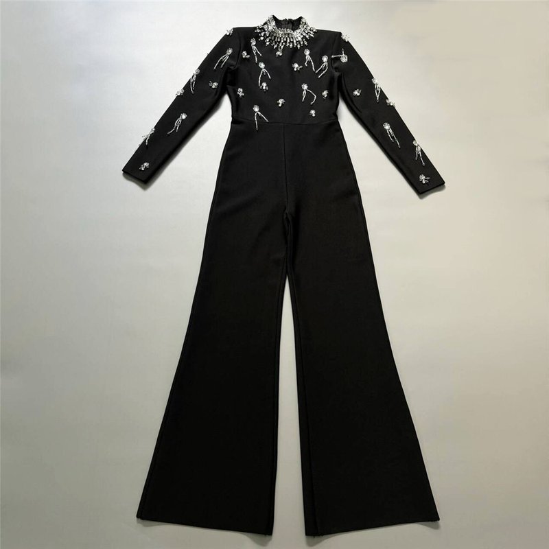 Black Velvet Embellished Jumpsuit H6532