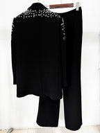 Black Velvet Embellished Tuxedo Coat Set H6738