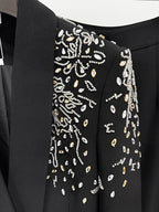 Black Velvet Embellished Tuxedo Coat Set H6738