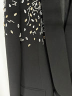 Black Velvet Embellished Tuxedo Coat Set H6738