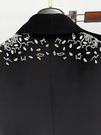 Black Velvet Embellished Tuxedo Coat Set H6738