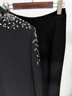 Black Velvet Embellished Tuxedo Coat Set H6738