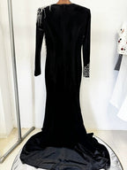 Black Velvet Mermaid Gown with Beaded Embellishments H6588