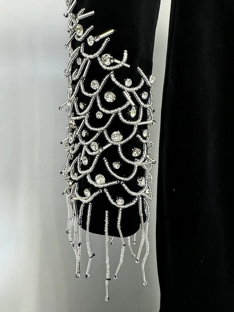Black Velvet Mermaid Gown with Beaded Embellishments H6588