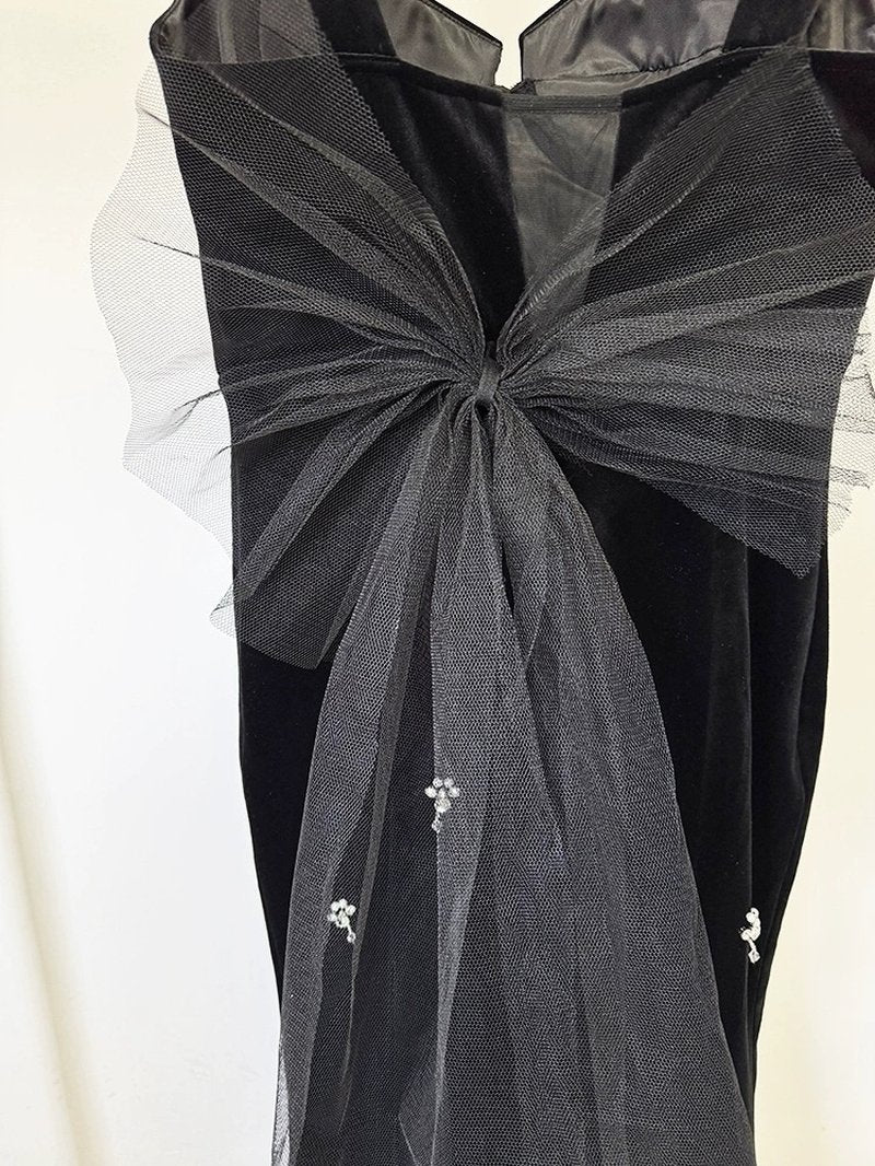 Black Velvet Mermaid Gown with Crystal Accents H6590