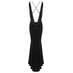 Black Velvet Mermaid Gown with Flower Applique H6467