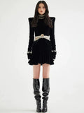 Black Velvet Ruffle Mini Dress H6589