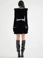 Black Velvet Ruffle Mini Dress H6589